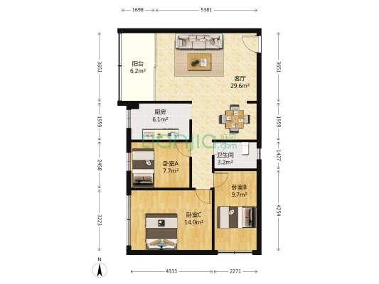珠江楼 3室1厅1卫 87平方