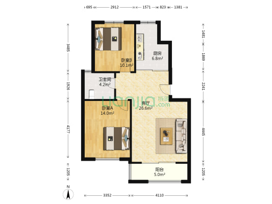 世园美墅 2室1厅1卫 83平方