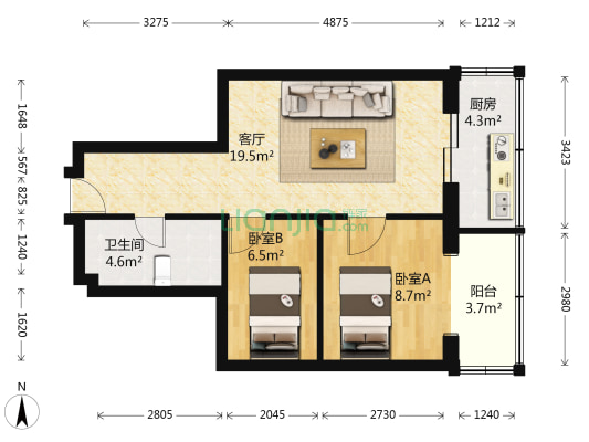 洪泽花园 2室1厅1卫 59平方
