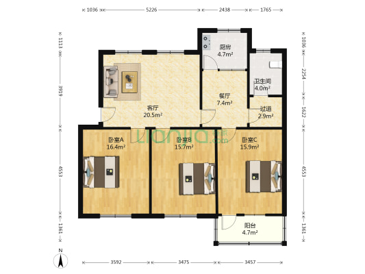 老林场家属院 3室2厅1卫 112平方