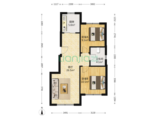 中海凤凰熙岸一期 2室1厅1卫 82平方