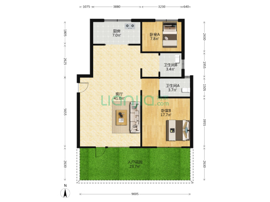 碧桂园天润时代 2室1厅2卫 103平方