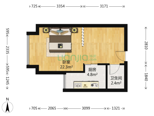 艾佳天泰 1室0厅1卫 45平方