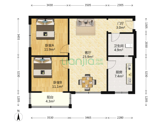 新时代家属院 2室1厅1卫 75平方