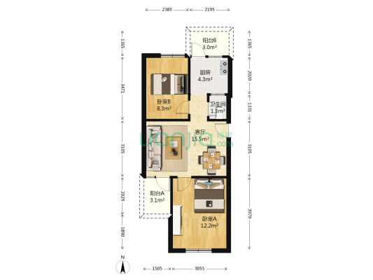 石人南路16号 2室1厅1卫 52平方