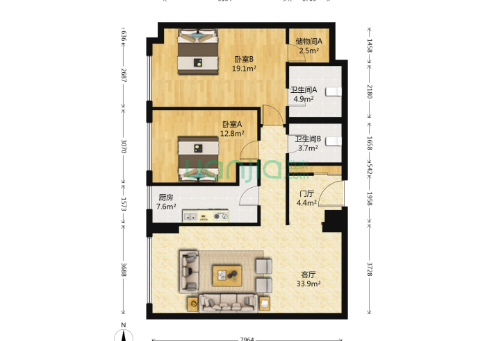 双子座酒店公寓2室1厅2卫139.42㎡