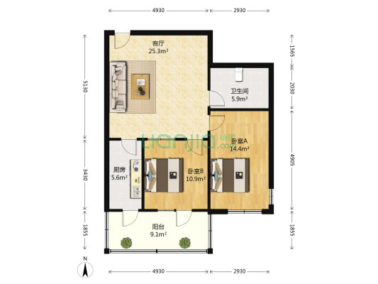 盟科观邸 2室1厅1卫 95平方