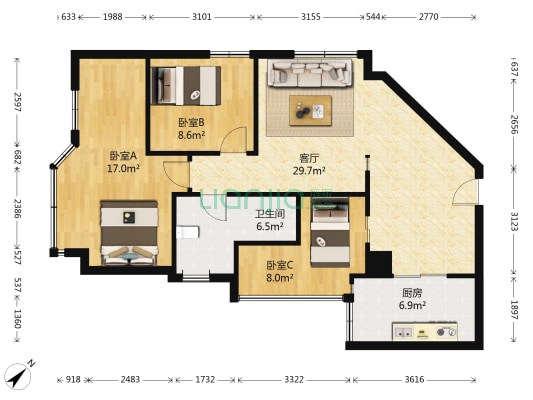 鸿福大厦 3室1厅1卫 101平方