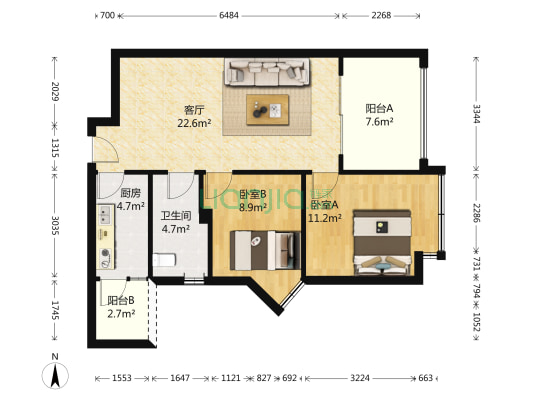 上东壹号丽景苑 2室1厅1卫 78平方