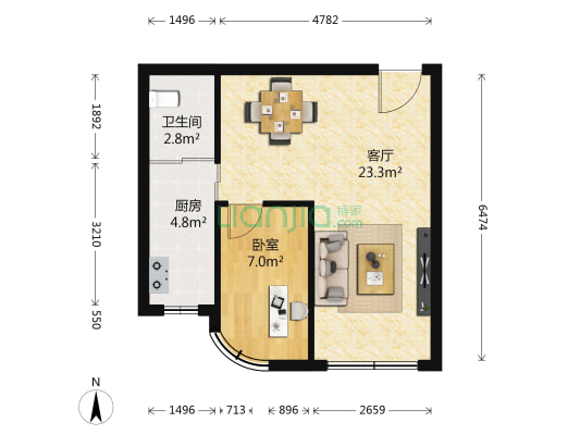 万亿香橙 1室1厅1卫 51平方