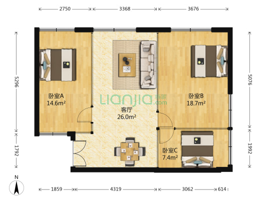 天和大厦 3室1厅0卫 105平方