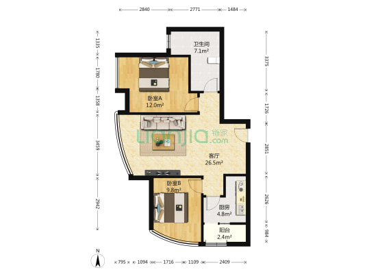 中迪创世纪 2室1厅1卫 86平方