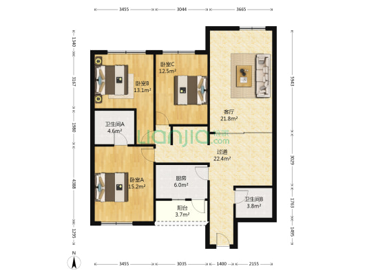 顶好大厦 3室1厅2卫 127平方