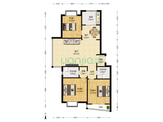 天一仁和广场 3室2厅2卫 129平方