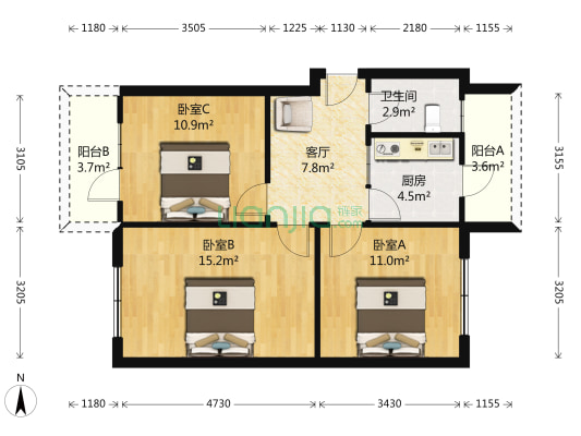 宏济新路95号 3室1厅1卫 72平方