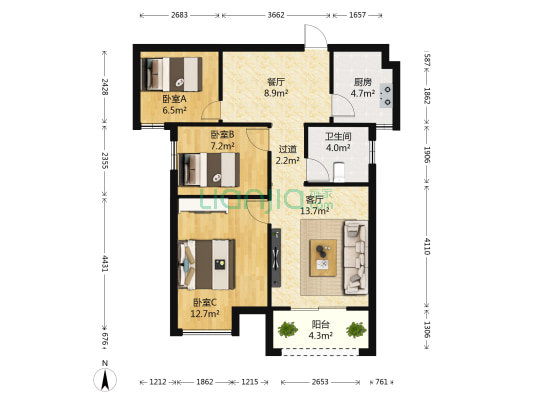 绿都兰亭雅叙 3室2厅1卫 87平方