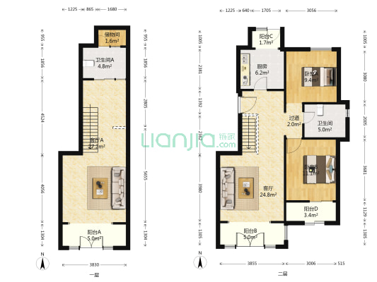 田园牧歌 2室2厅2卫 92平方