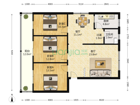 华淮小区83号院 3室2厅1卫 105平方