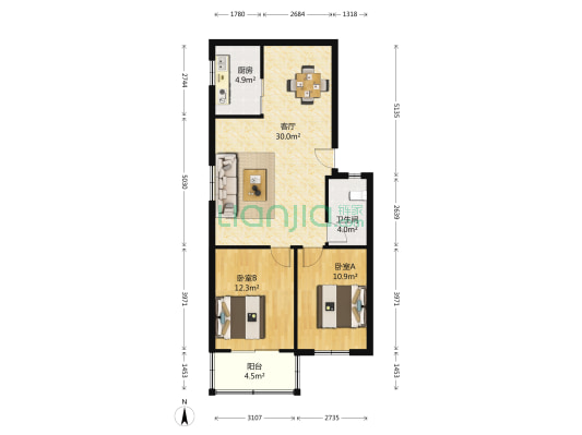 泰和园 2室1厅1卫 95平方