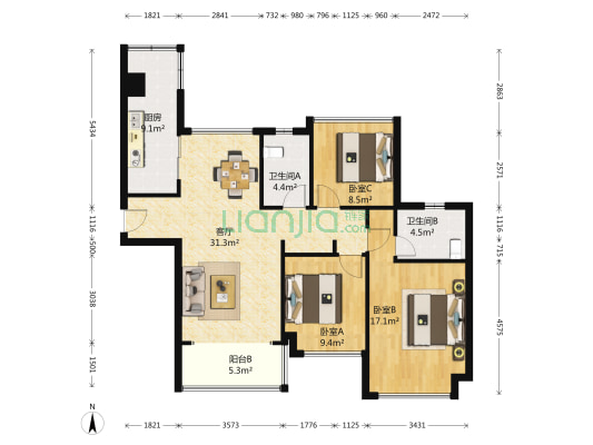 合景峰汇九期 3室1厅2卫 105平方