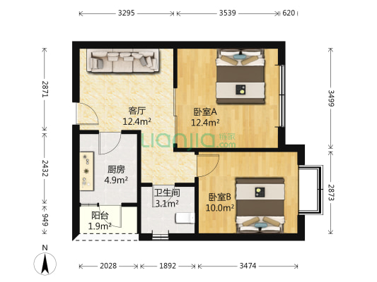 首创国际城二期 2室1厅1卫 55平方