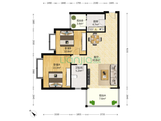 中大君悦金沙六期 2室1厅1卫 90平方
