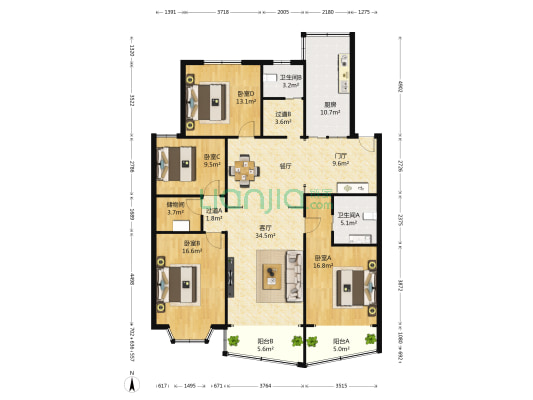 怡和苑 4室1厅2卫 162平方