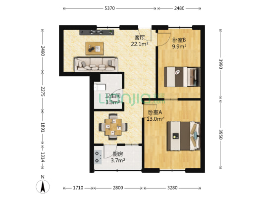 建设西路109号院 2室1厅1卫 67平方