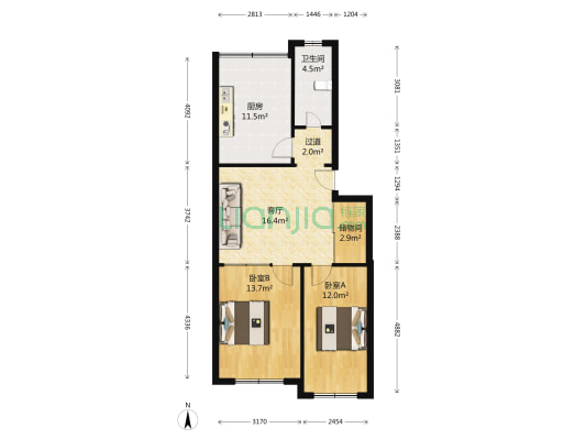 双玉新苑南区 2室1厅1卫 83平方