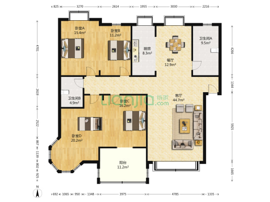 黄金花园 4室2厅2卫 169平方