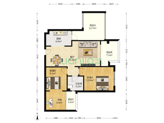 书香府邸二期英伦 3室1厅1卫 84平方