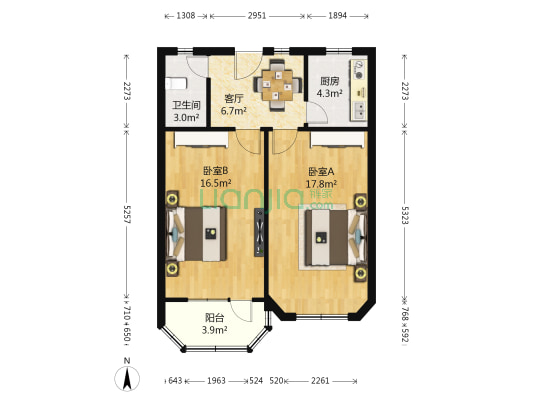 花苑村玉兰园 2室1厅1卫 65平方