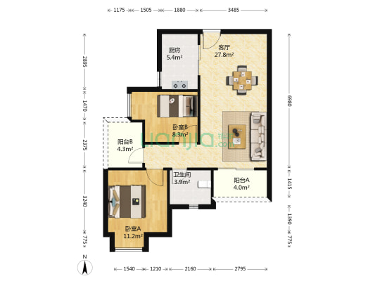 福星惠誉汉阳城 2室1厅1卫 88平方