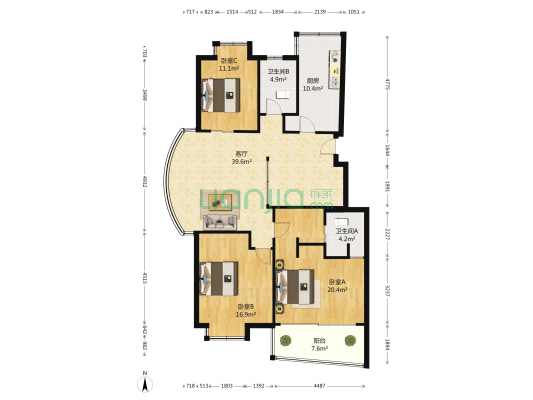 天成嘉苑 3室1厅2卫 129平方