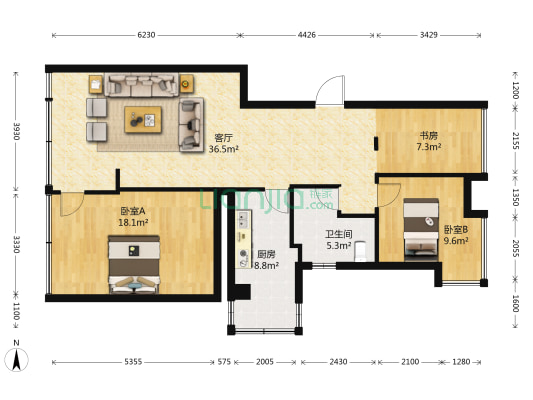 华夏曦岸 3室1厅1卫 89平方