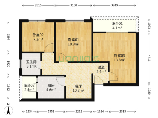 龙城新苑 3室1厅1卫 74平方