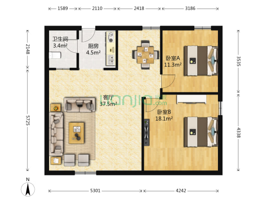 莱茵小镇 2室1厅1卫 106平方