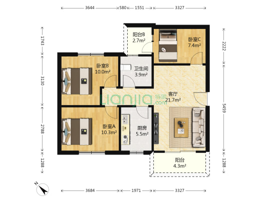 金沙上城 3室1厅1卫 79平方