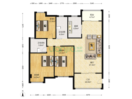 金家6号尚品 3室1厅2卫 129平方