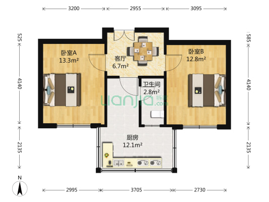 统计局宿舍 2室1厅1卫 56平方