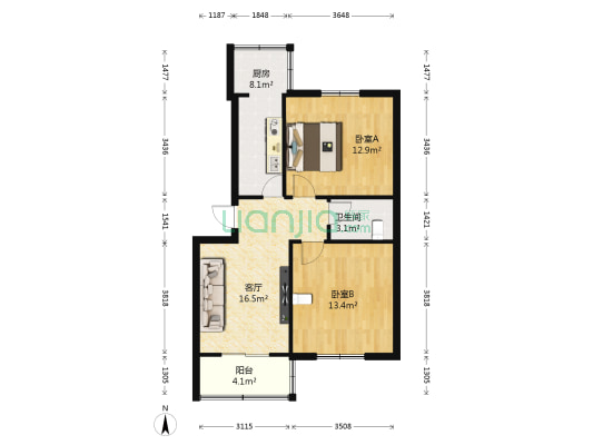 雁鸣小区 2室1厅1卫 72平方
