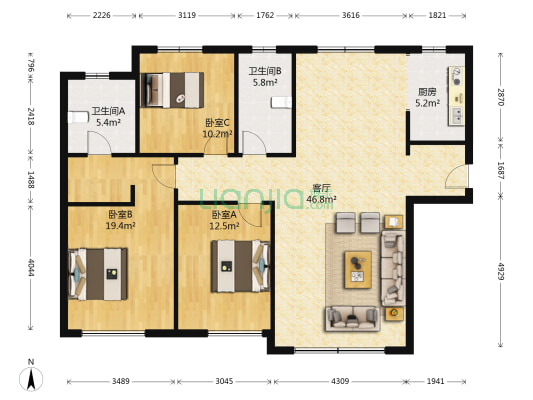 中海城瑞士郡 3室1厅2卫 145平方