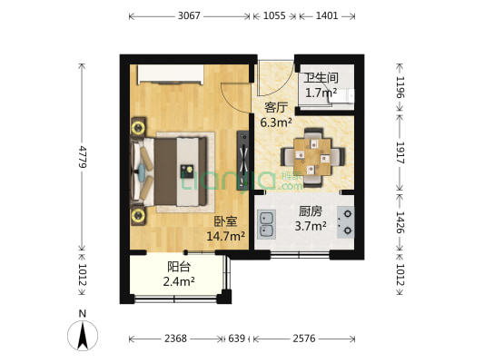 学院南路8号 1室1厅1卫 36平方