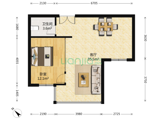 西雅图 1室1厅1卫 38平方