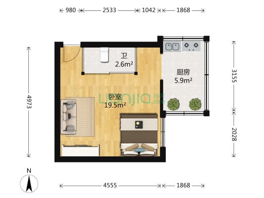 尚志胡同 1室0厅1卫 30平方