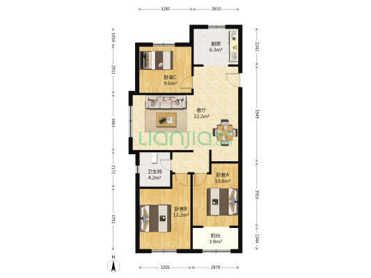 一里城二期青年客 3室1厅1卫 114平方
