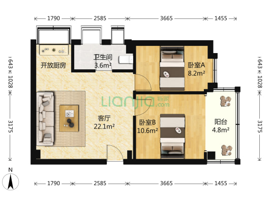 车站街华清社区 2室1厅1卫 58平方