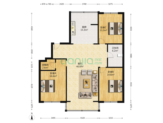 逸水湾 3室1厅1卫 140平方