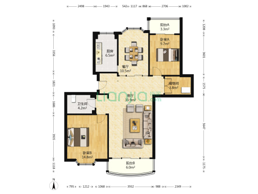 云栖蝶谷 2室2厅1卫 113平方