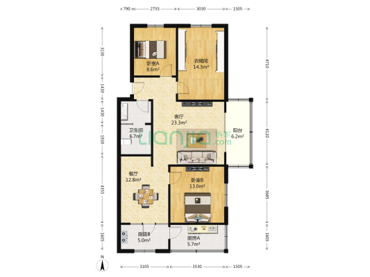 红旗小区(灞桥) 2室2厅1卫 113平方